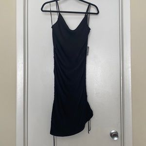 Black cowl neck touched side tie mini dress